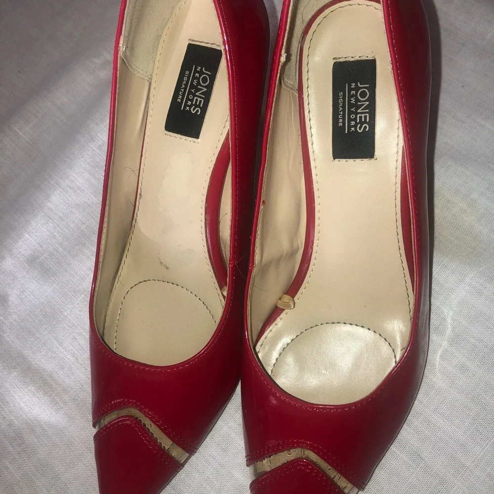 🌞 Jones New York Delly 3” pointy toed red patent leather pumps women size 6.5